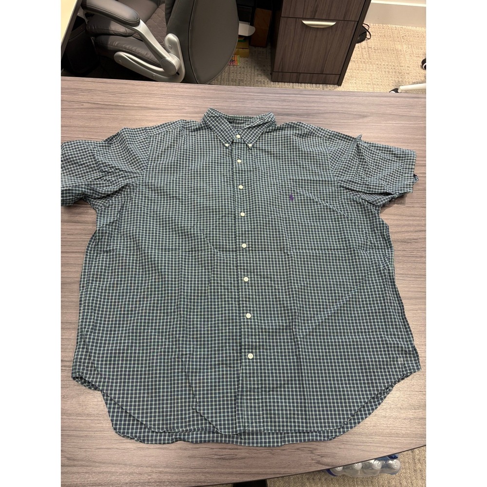 Ralph Lauren Classic Fit Plaid Button Down Short Sleeve Shirt Mens 2XB Cotton